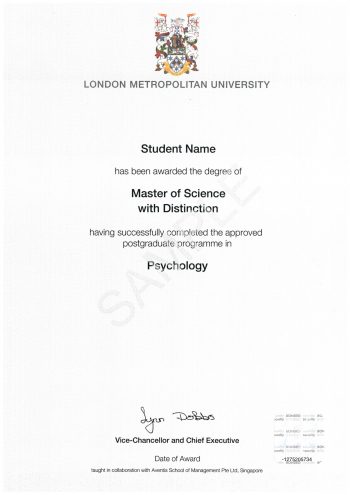 MSc Psychology Sample Certificate